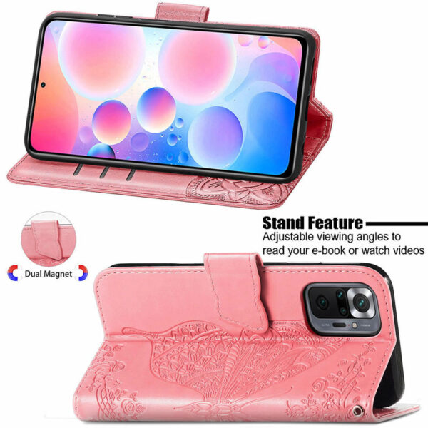 Xiaomi Redmi Note 10 Pro Embossed Butterfly Leather Wallet Case with Wrist Strap and Crossbody Strap - Image 8