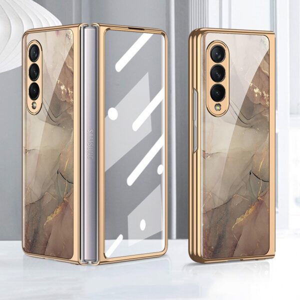 Luxury Premium Marble Patterned Shockproof Armor Case For Samsung Galaxy Z FOLD 6 With Hinge Protection 360 Degree Case with Built-in Screen Protector - Image 4