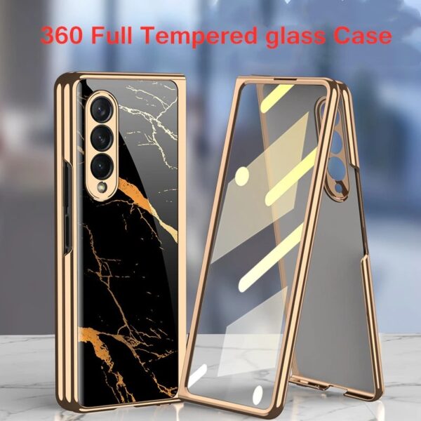 Luxury Premium Marble Patterned Shockproof Armor Case For Samsung Galaxy Z FOLD 6 With Hinge Protection 360 Degree Case with Built-in Screen Protector - Image 7