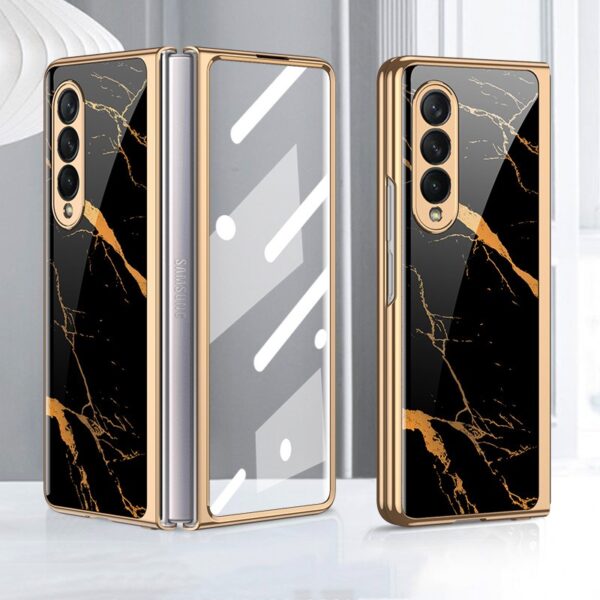 Luxury Premium Marble Patterned Shockproof Armor Case For Samsung Galaxy Z FOLD 6 With Hinge Protection 360 Degree Case with Built-in Screen Protector