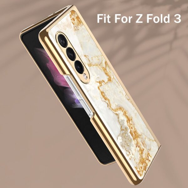 Luxury Premium Marble Patterned Shockproof Armor Case For Samsung Galaxy Z FOLD 6 With Hinge Protection 360 Degree Case with Built-in Screen Protector - Image 2