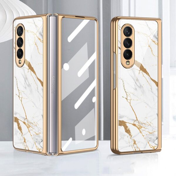 Luxury Premium Marble Patterned Shockproof Armor Case For Samsung Galaxy Z FOLD 6 With Hinge Protection 360 Degree Case with Built-in Screen Protector - Image 6