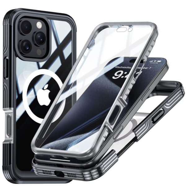 iPhone 12 Pro Max/ iPhone 13 Pro Max/ iPhone 14 Pro Max/ iPhone 15 Pro Max Luxury Premium Full Body Protection 360 Degrees Double Sided Magsafe Shockproof Case Cover For iPhone Series