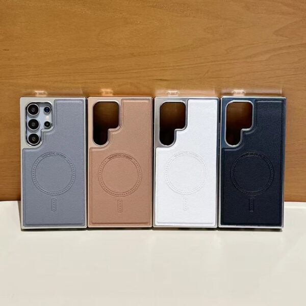 New Leather Samsung Galaxy S22 Ultra, S23 Ultra, S24 Ultra and S25 Ultra Magnetic PU Leather Magsafe Protective Cover Case